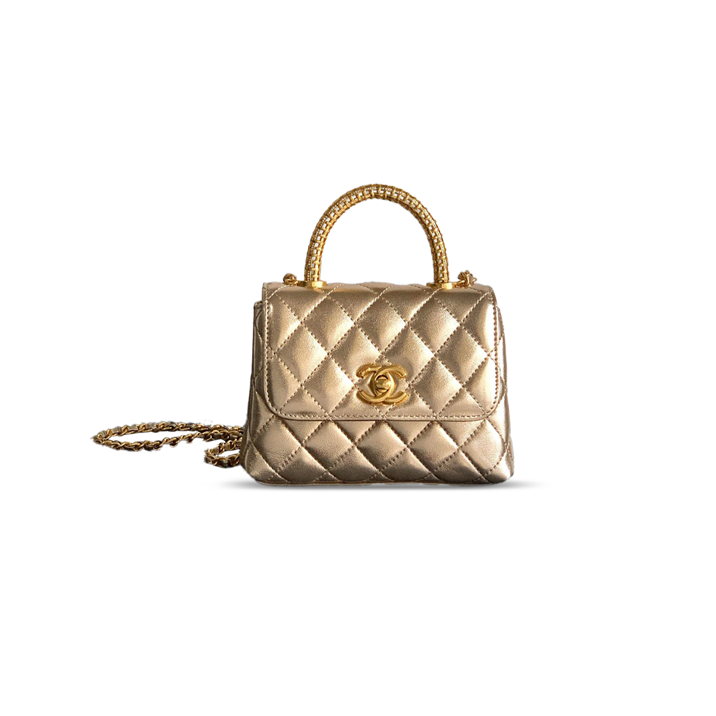 CHANEL 25A CALFSKIN QUILTED TOP HANDLE FLAP BAG 103720 (14*11.5*5.5cm)